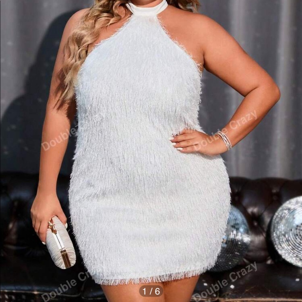 Fuzzy white mini dress